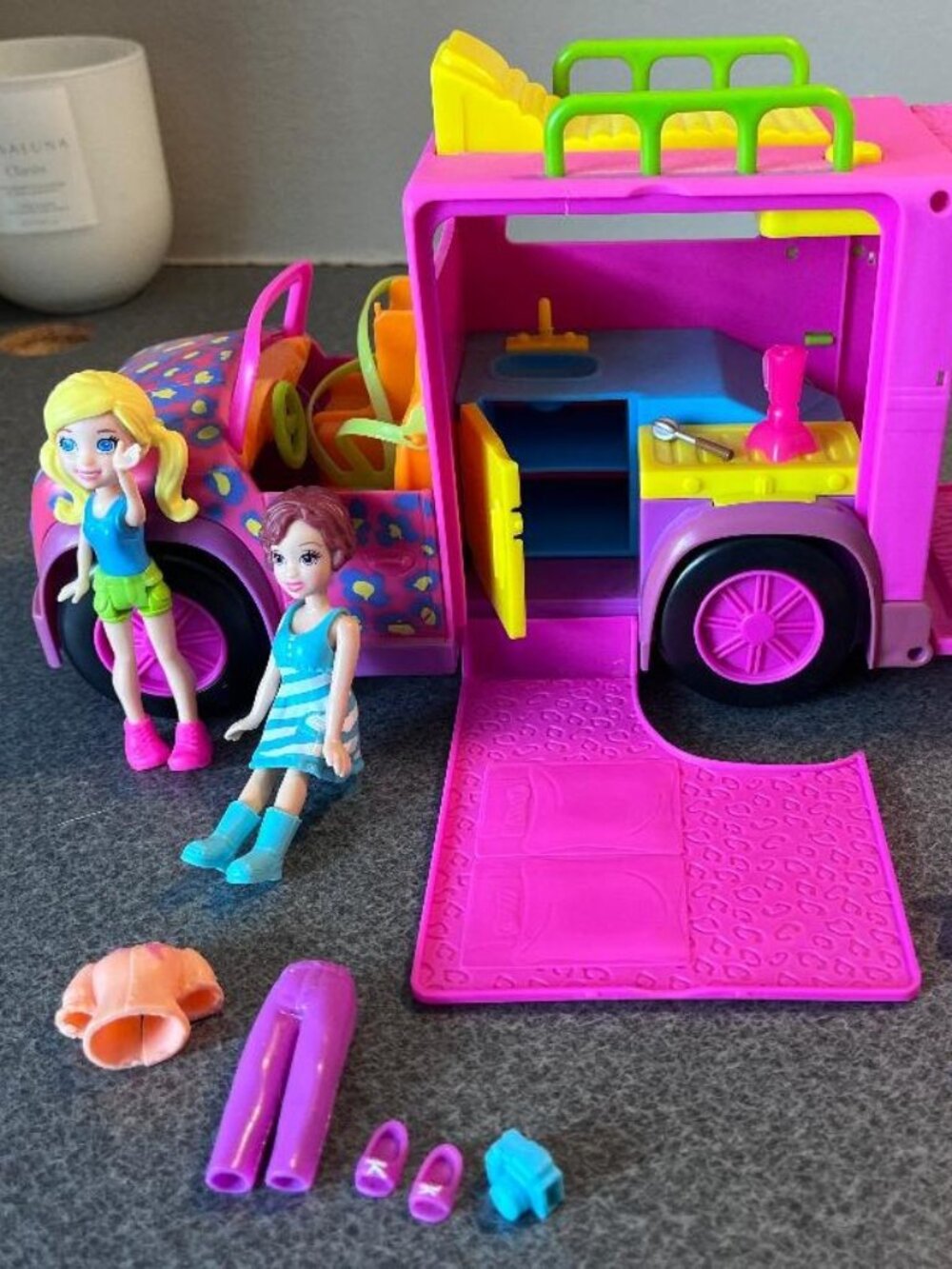Polly Pocket Slumber Party Safari Camping Minivan W/ 2 Vintage Dolls + More!